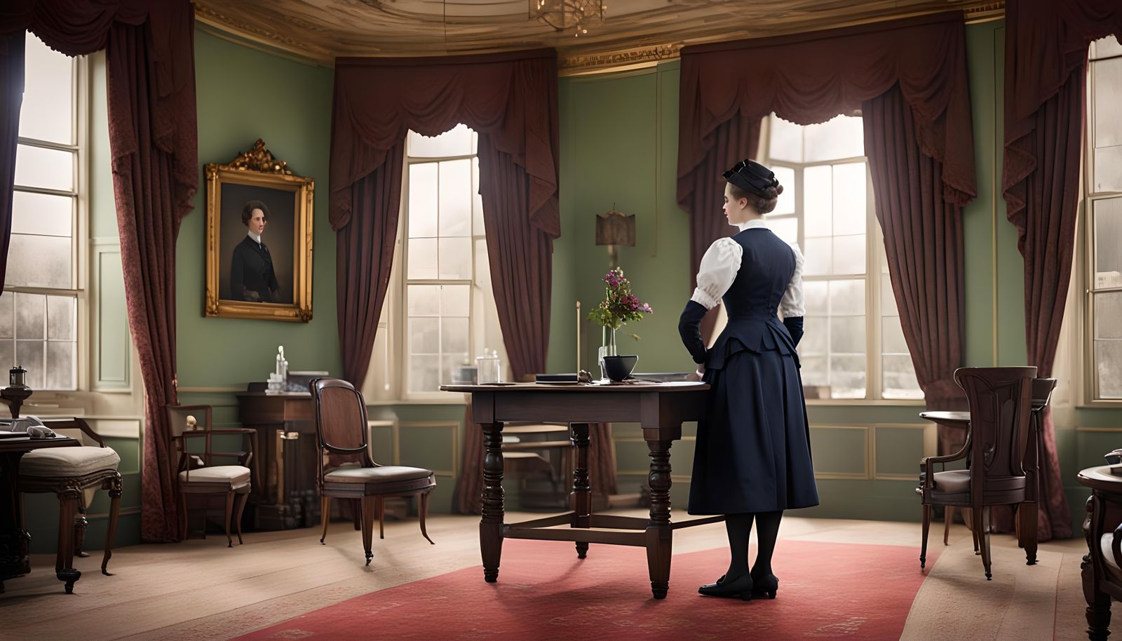 Victorian Servant Maid in Uniform, Full Height