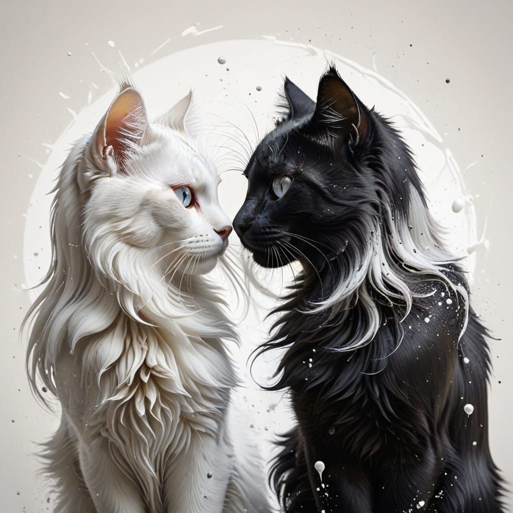 Yin Yang Cats in Hyperrealistic Splash Art Style