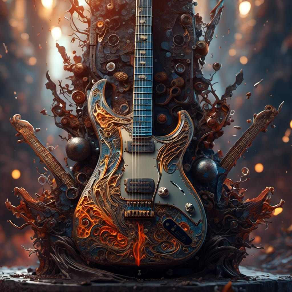 Hyperrealistic Electric Guitar: Detailed Digital Art