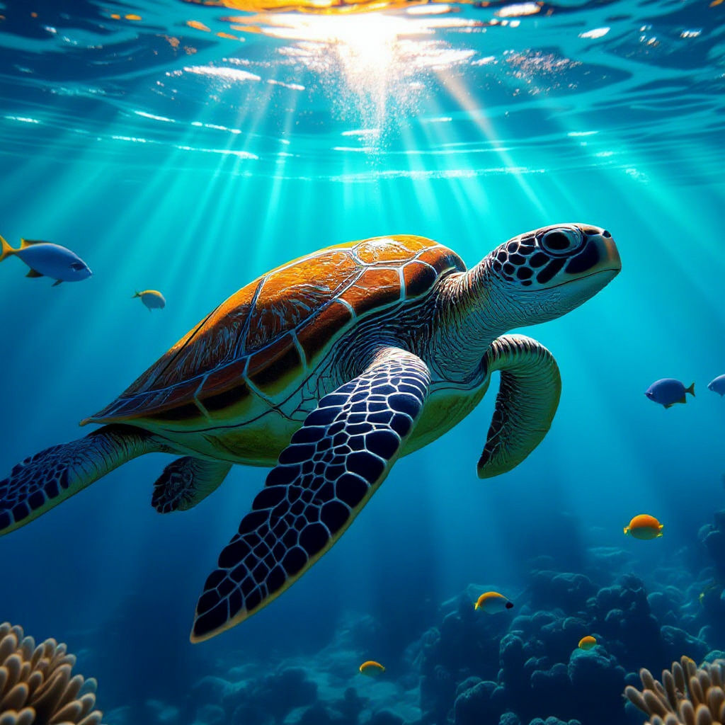 Sea Turtle in Twilight: A Hyperrealistic Photograph