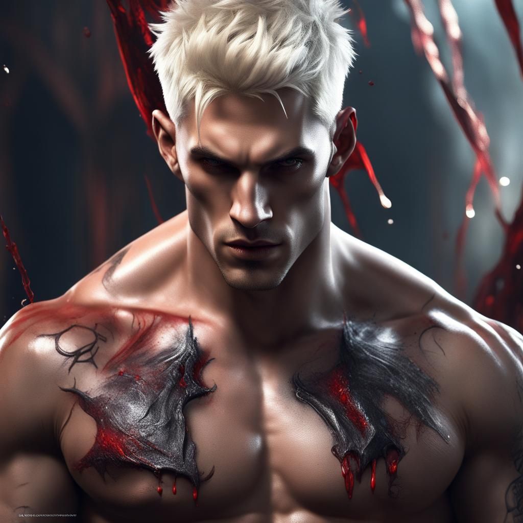 Surreal Vampire with Platinum Hair and Red Eyes