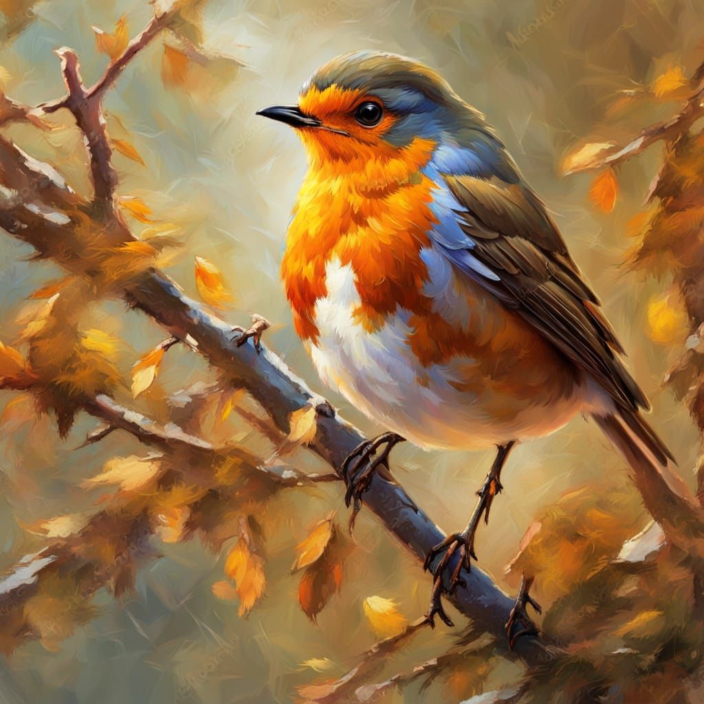 Impressionist Robin Oil Painting: Feather Textures