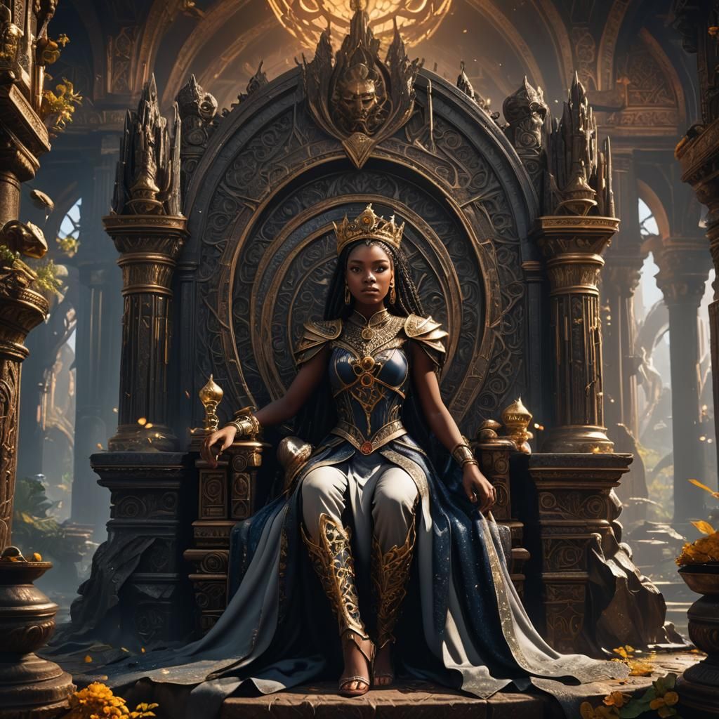 Ebony Princess in Throne Room: Fantasy Concept Art