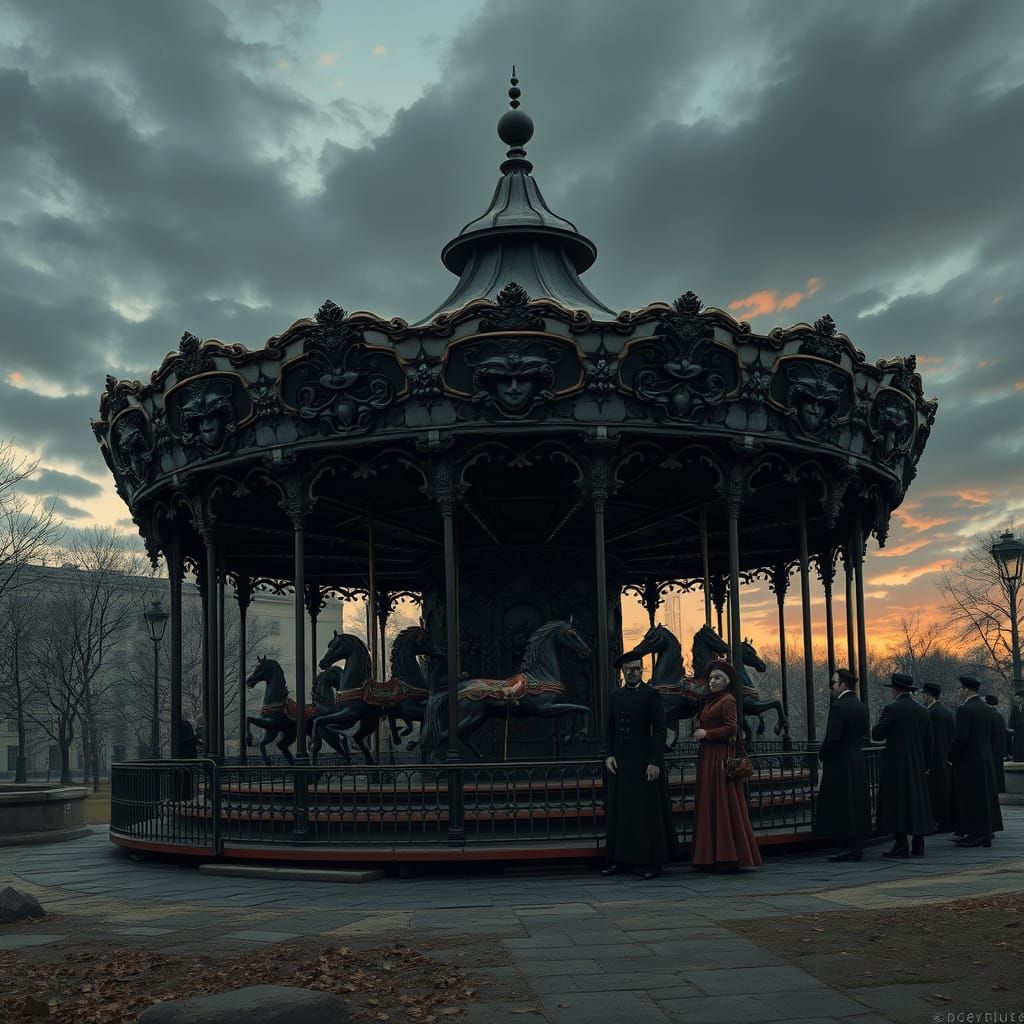 Gothic Victorian Carousel at Sunset