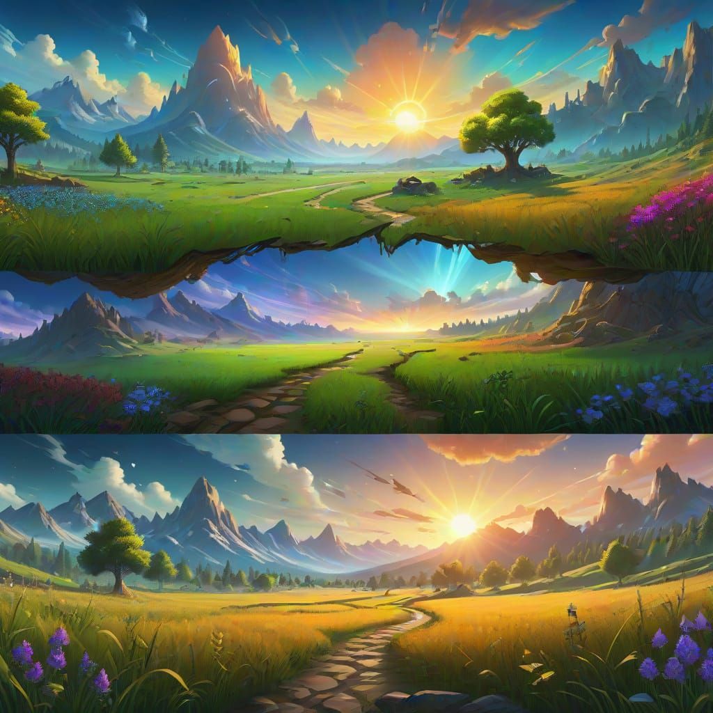 Vibrant Digital Art: World of Warcraft and Serene Meadow