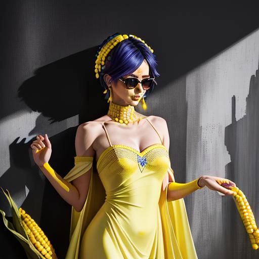 Punk 80s Model in Sweetcorn Gown, Helmut Newton Style