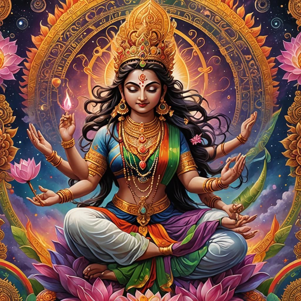 Radiant Hindu Goddess with Cosmic Elements