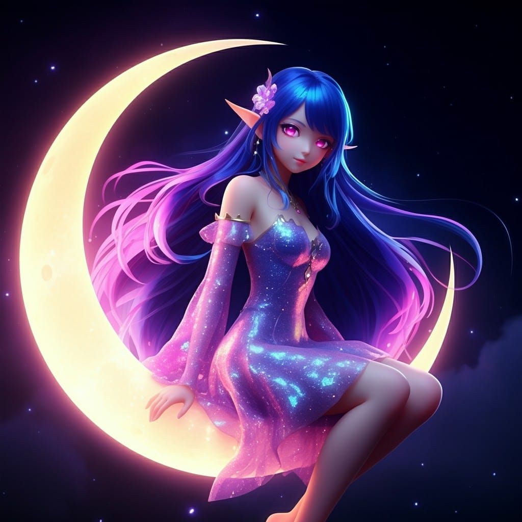 Female Elf on a crescent moon