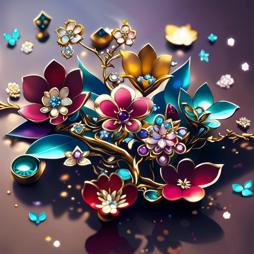Bejeweled Metal Flowers in Anime Style