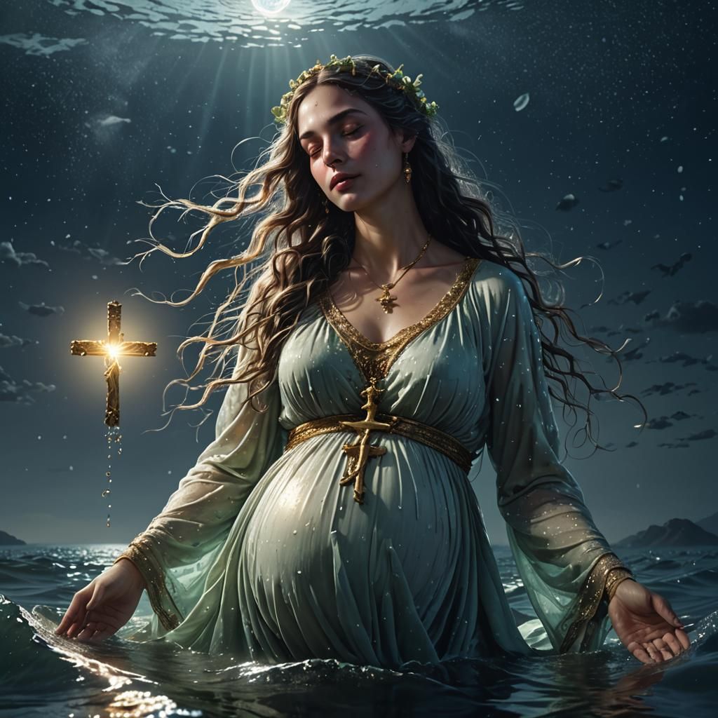 Pregnant Woman in Sea: Baroque Digital Art
