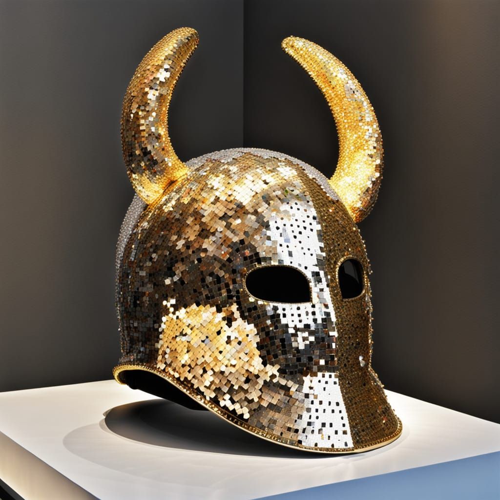 Sequins Helmet in Vibrant Jeff Koons Style