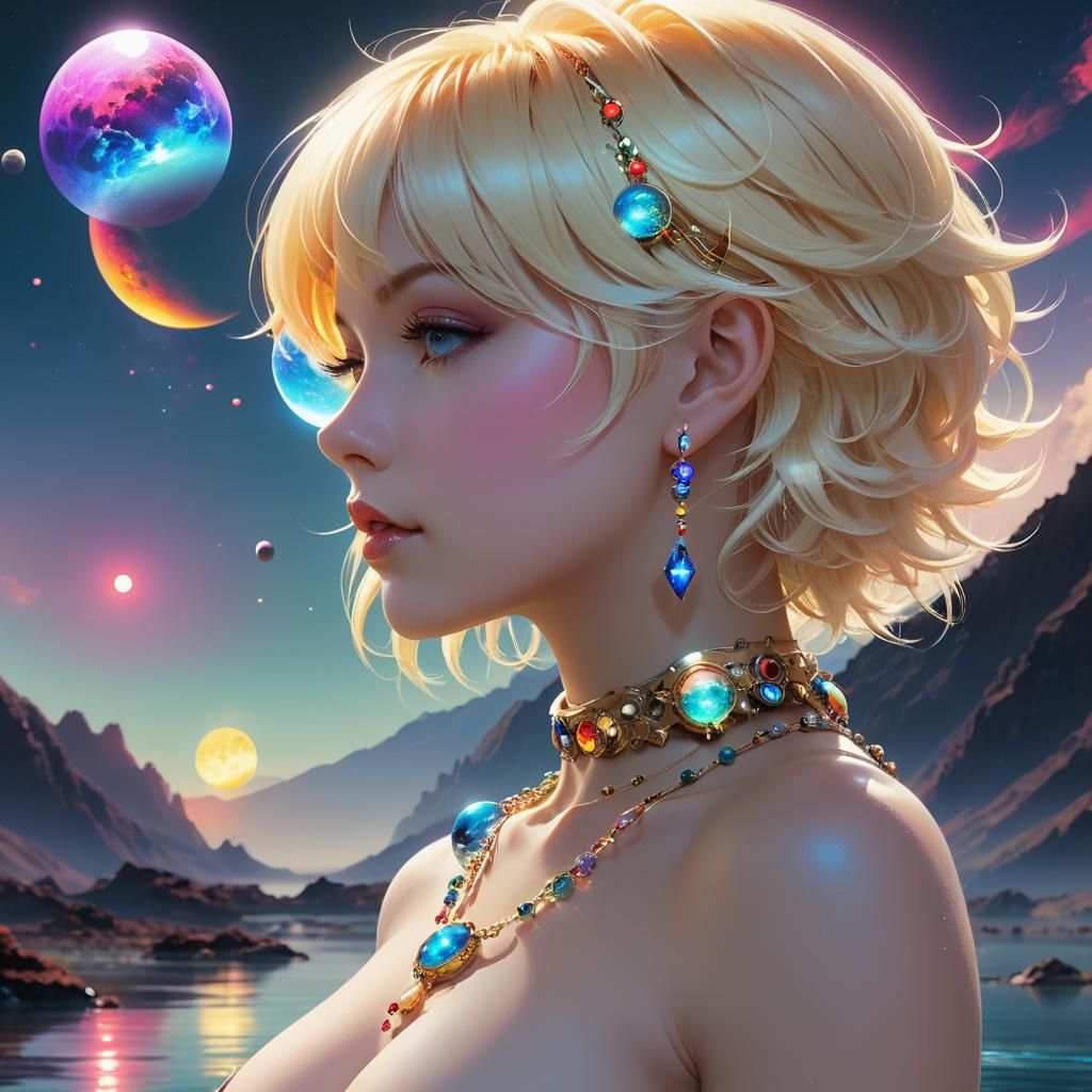 Alien Planet Double Exposure Portrait in Anime Style