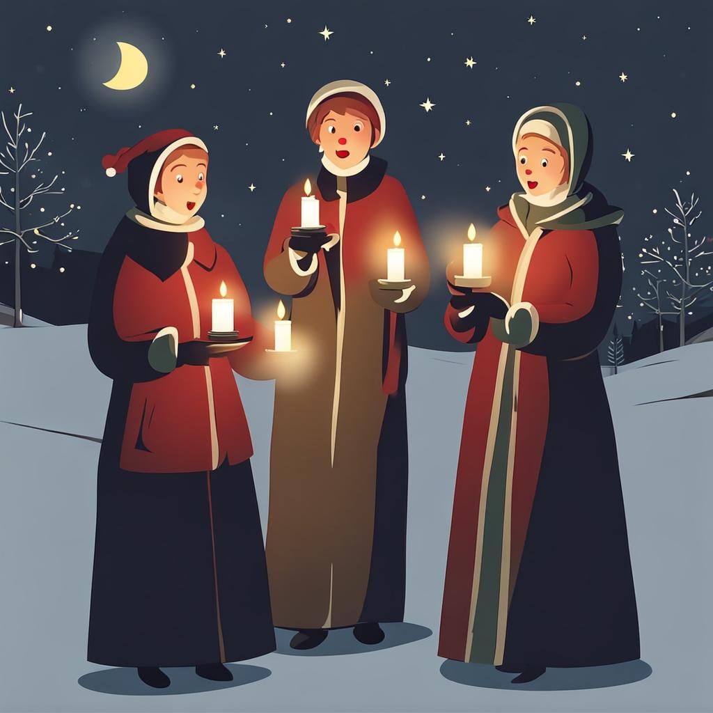 Christmas Carolers Sing at Night with Candles
