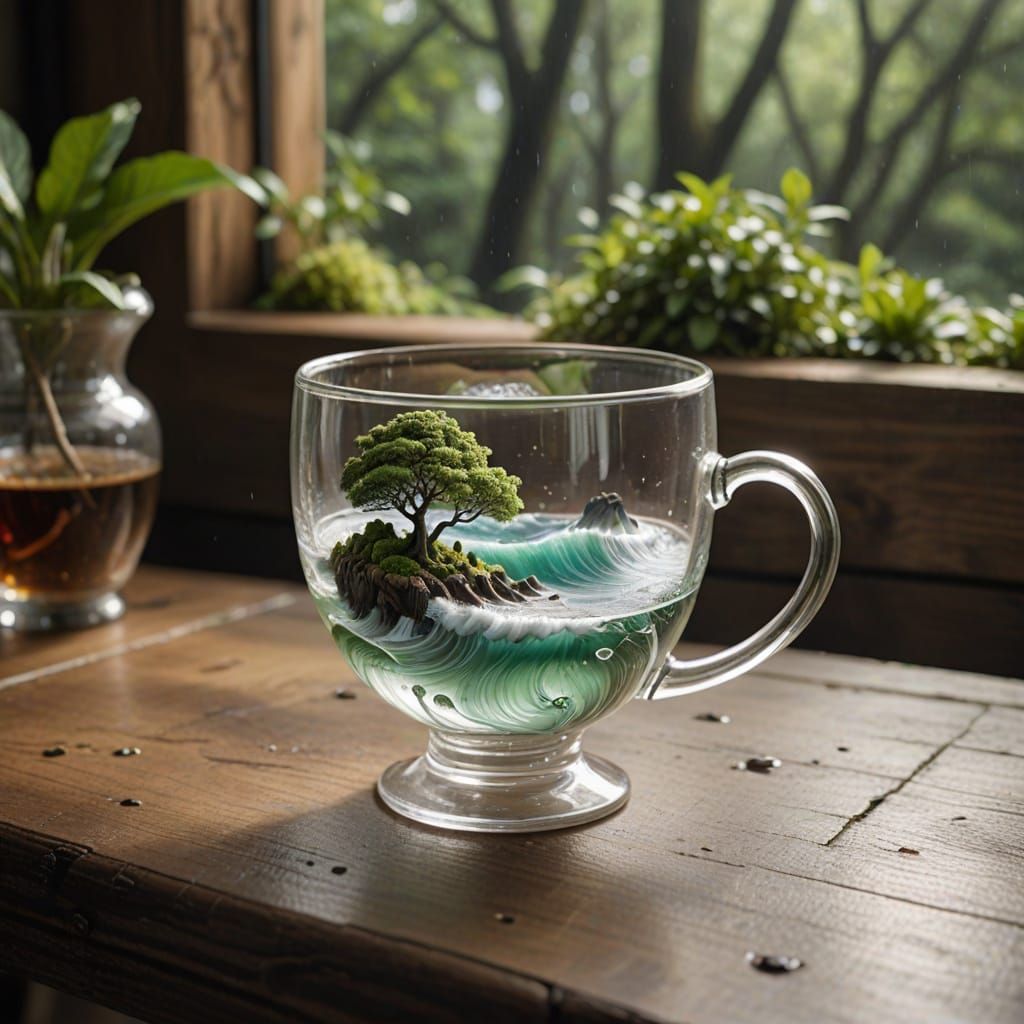 Surreal Teacup Ocean with Surfer