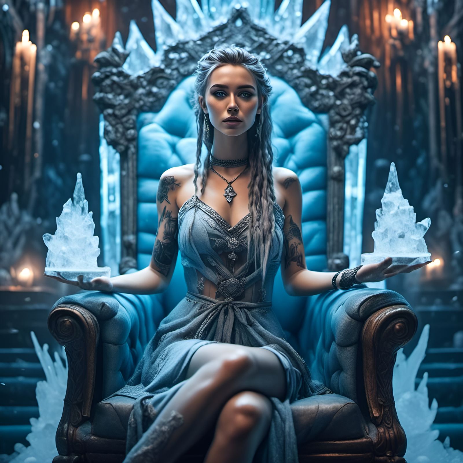 Cursed Mage on Ice Throne in Digital Portrait
