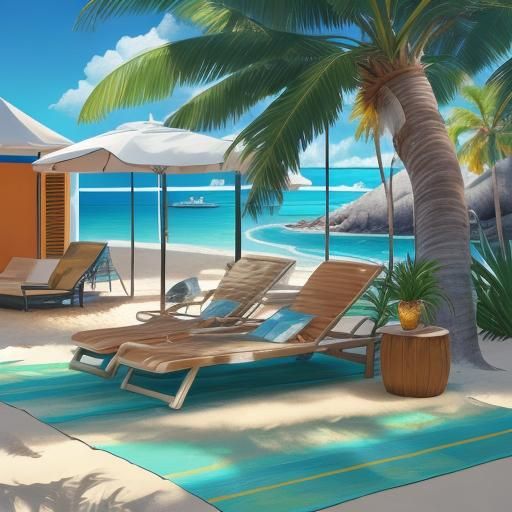 Woman Reading on Tropical Beach in Hyperrealistic Splash Art