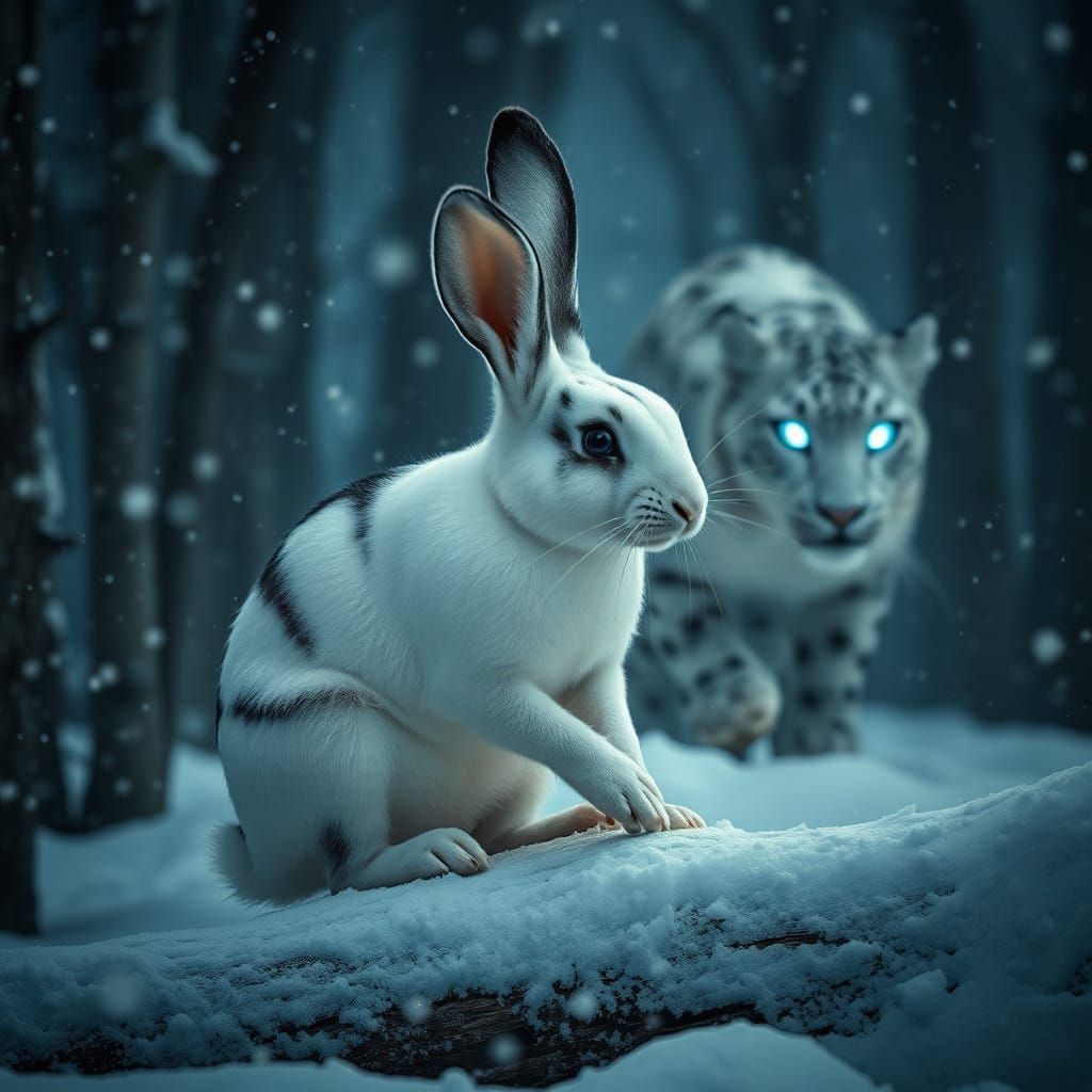 Majestic Frost Rabbit in Epic Winter Storm