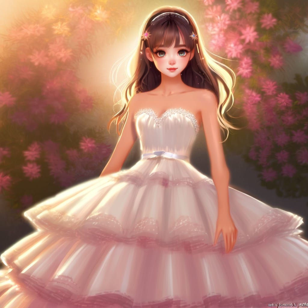 Surreal Girl in a Vibrant Petticoat Dress with Luminous Laye...