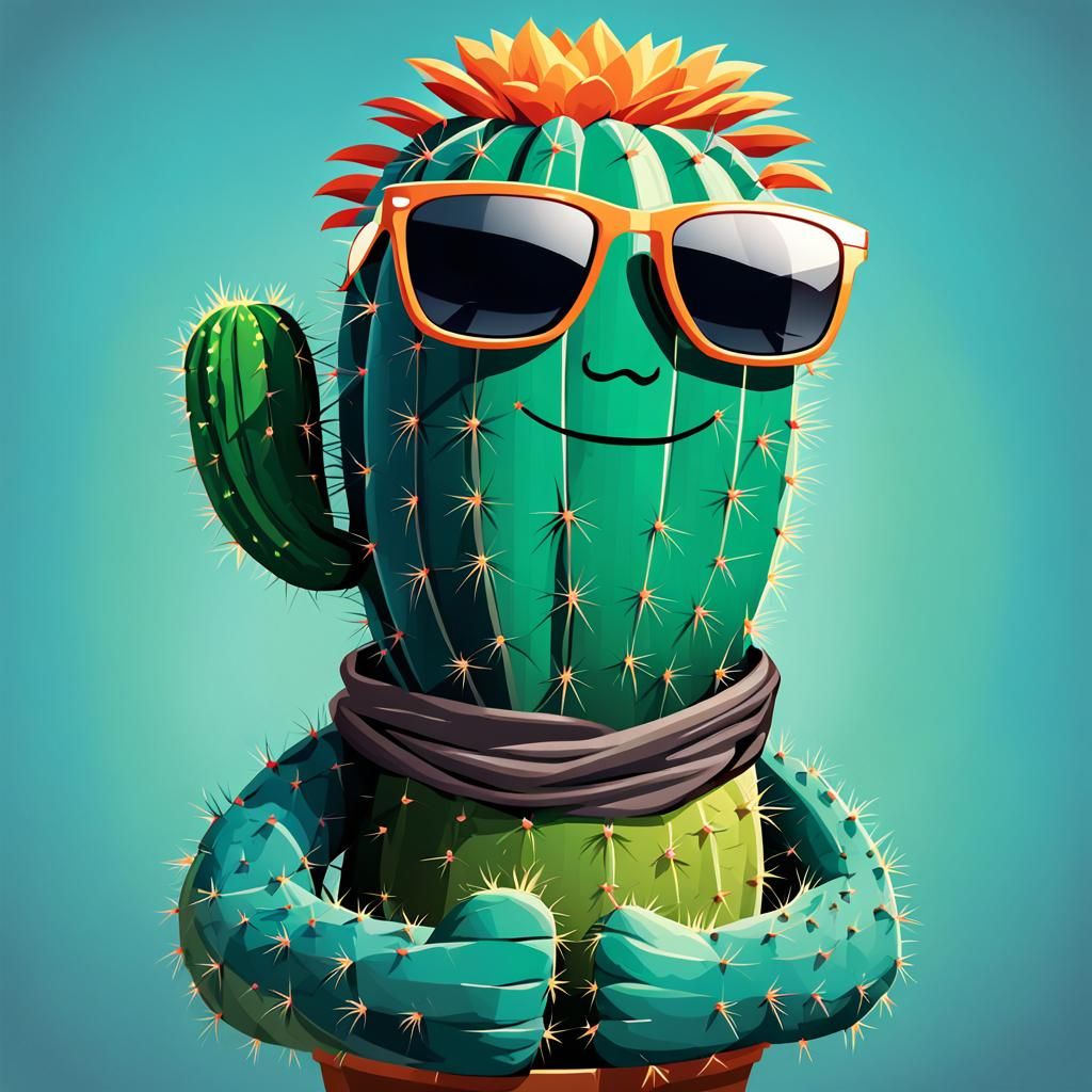 Cool Cactus with Sunglasses in Clipart Style
