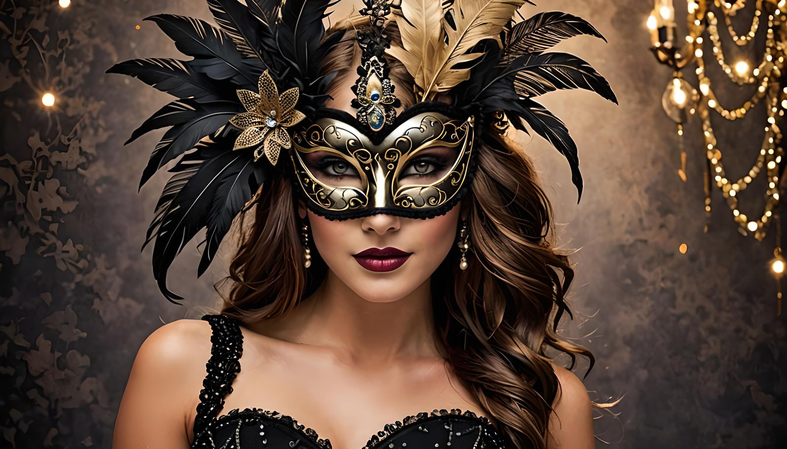 Elegant Masquerade Ball with Masked Figures