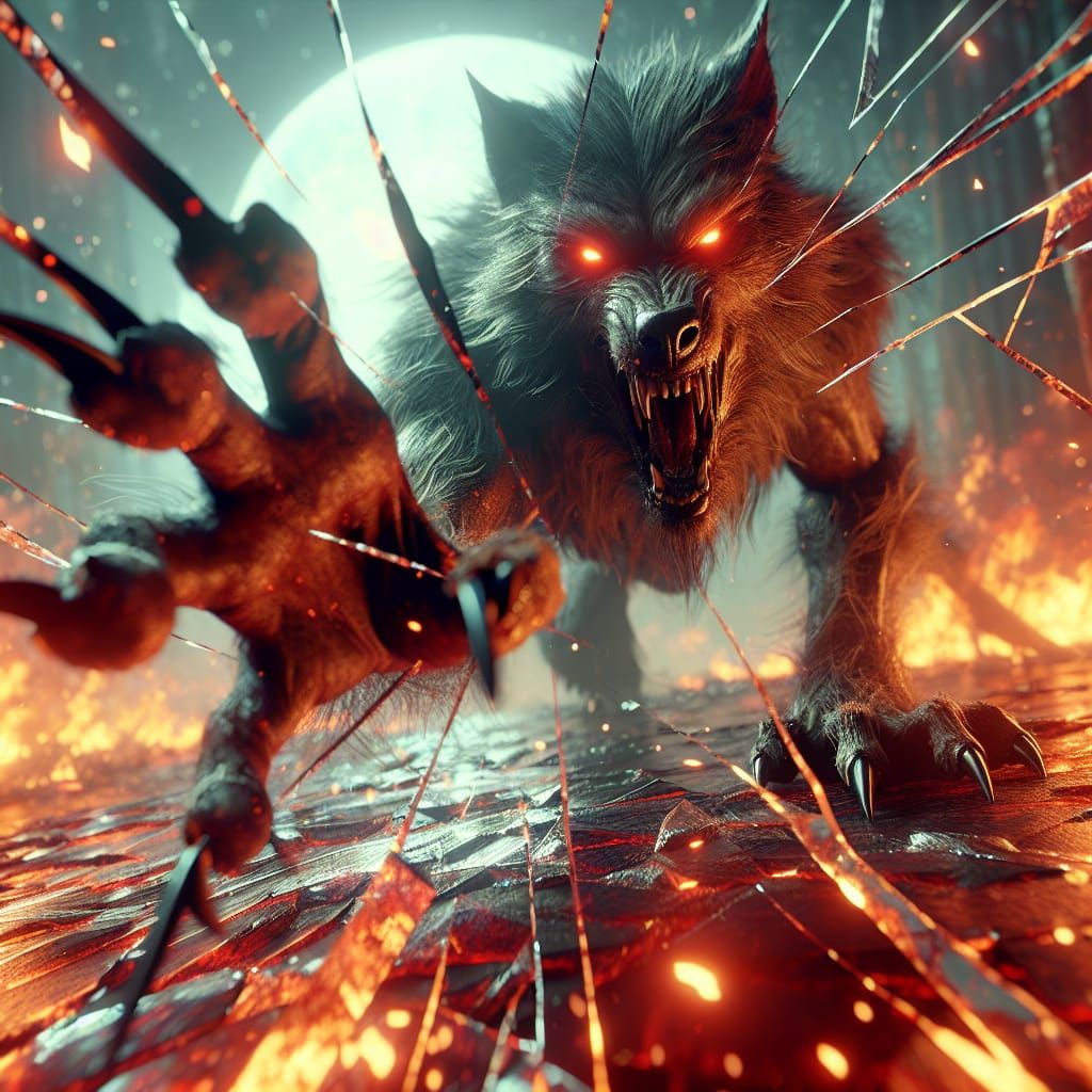 Menacing Werewolf Attack in Hyperrealistic Style