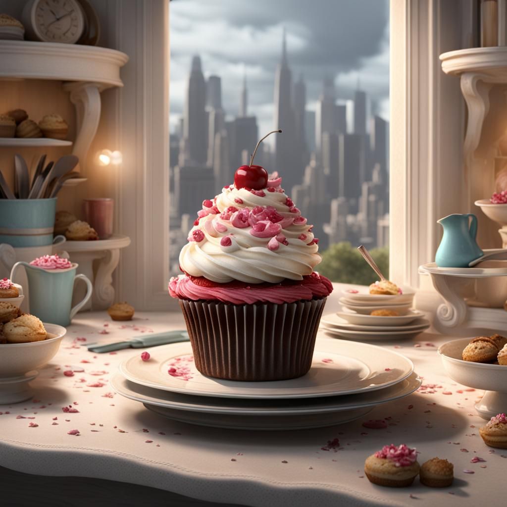 Cupcake on a Table: Detailed Matte Painting