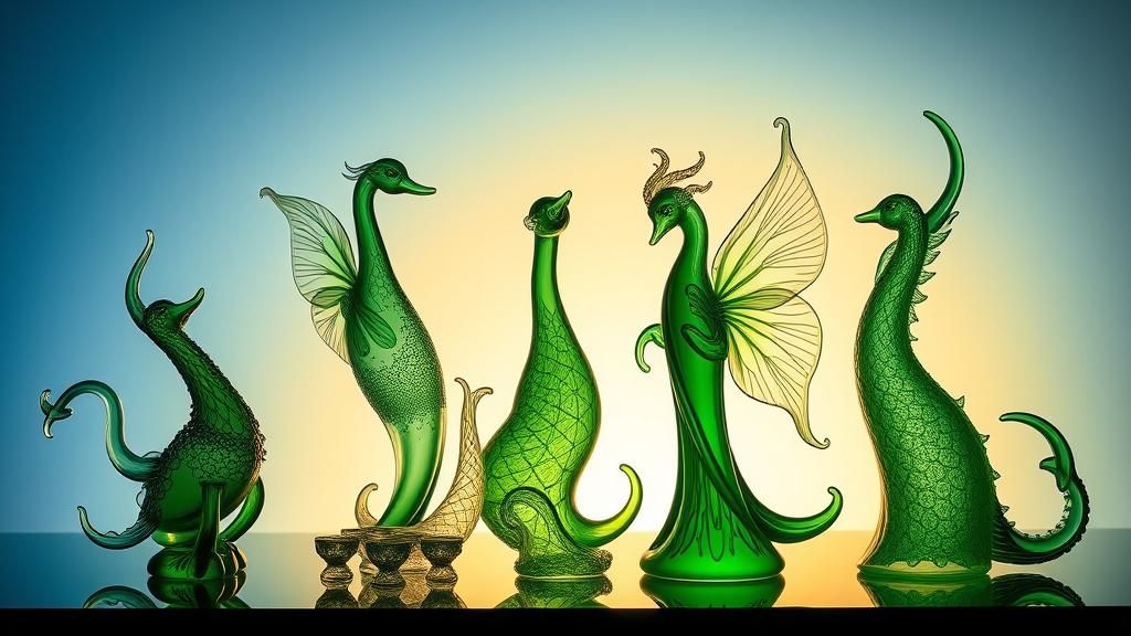 Emerald Glass Figurines in Crystal Art Style