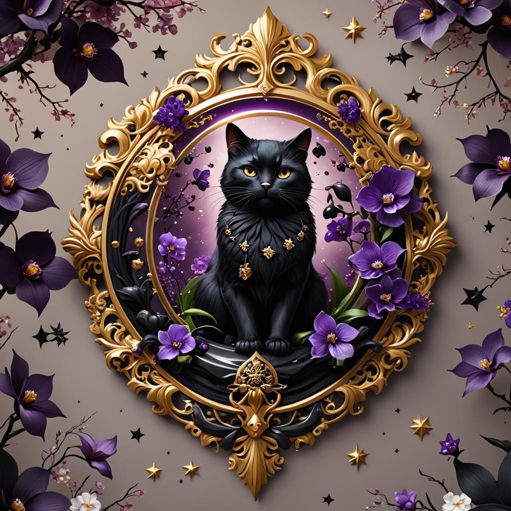 Japanese Crest with Orchid, Cat and Amethyst