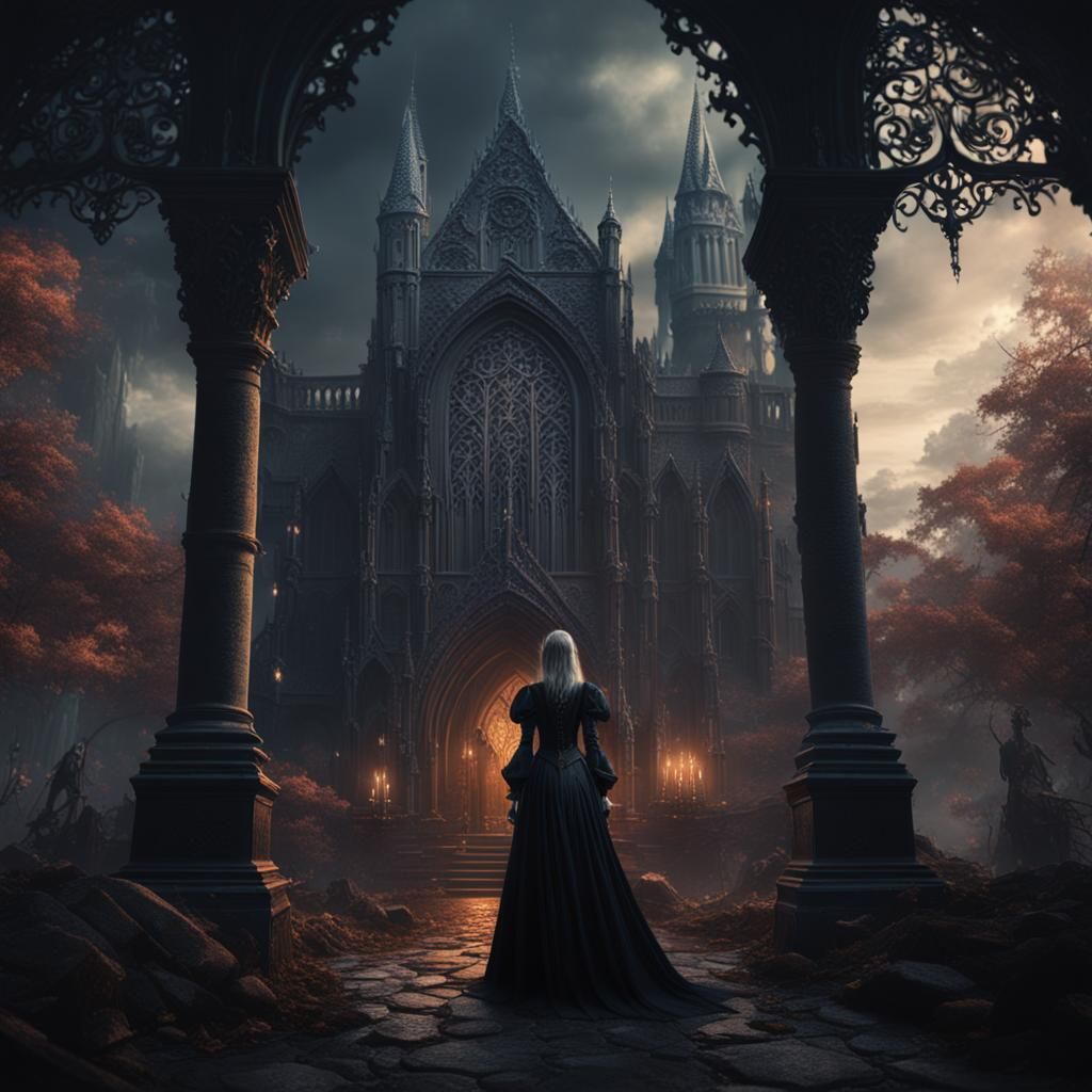 Gothic Woman and Dark Soul: Detailed Matte Painting
