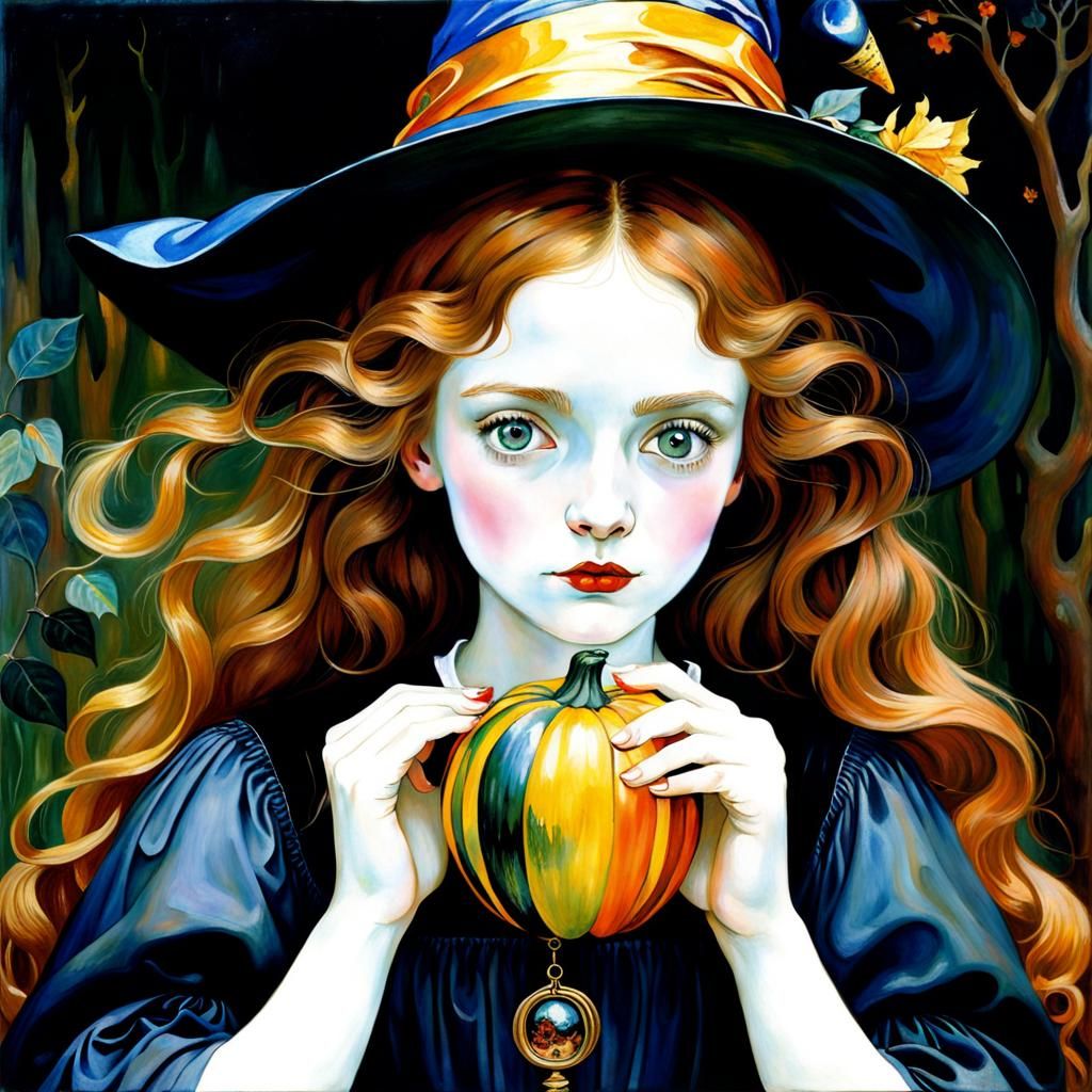 Enchanting Witch Portrait in Mixed Artistic Styles