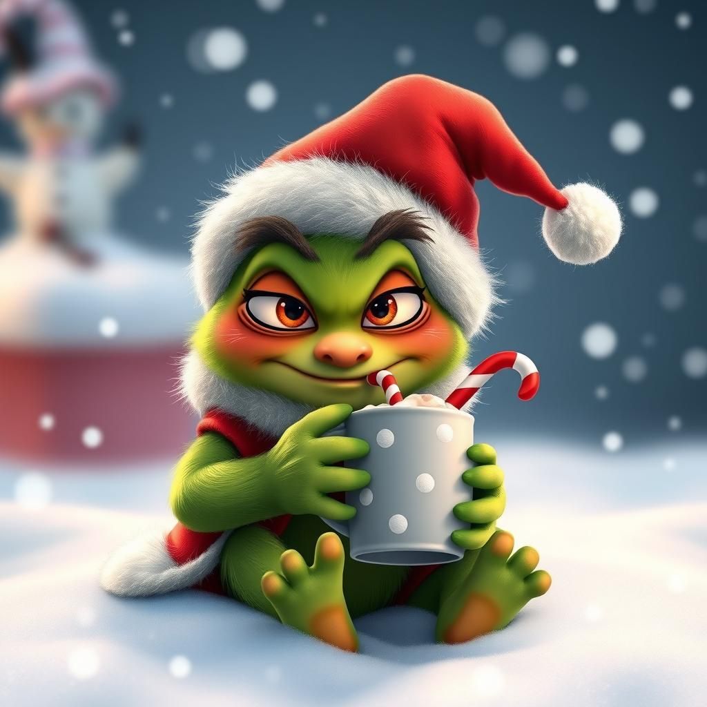 Adorable Green Creature in Santa Outfit