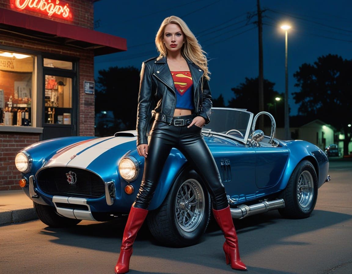 Supergirl Biker Babe in Hyperrealistic Style