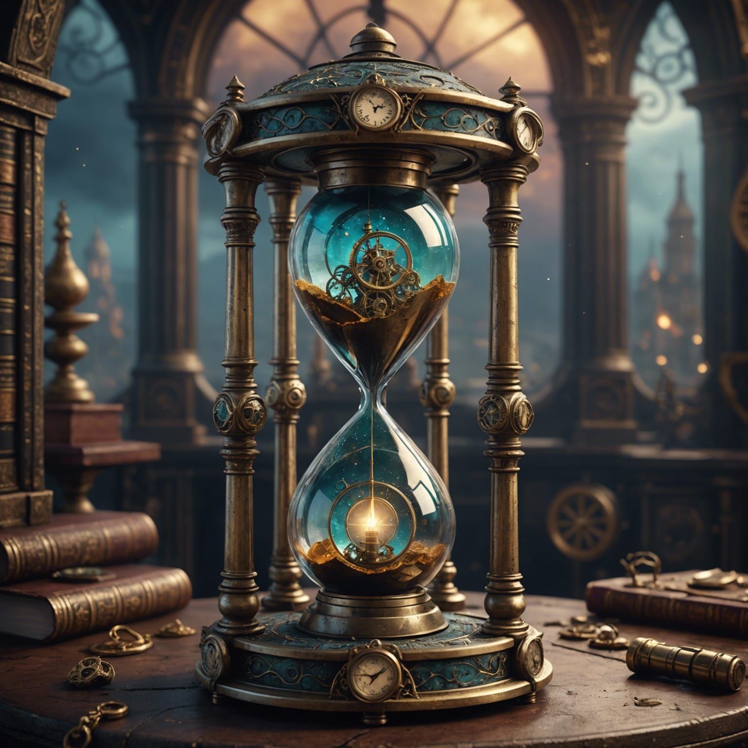 Steampunk Cosmic Hourglass: Amor Fati in Detailed Matte Pain...