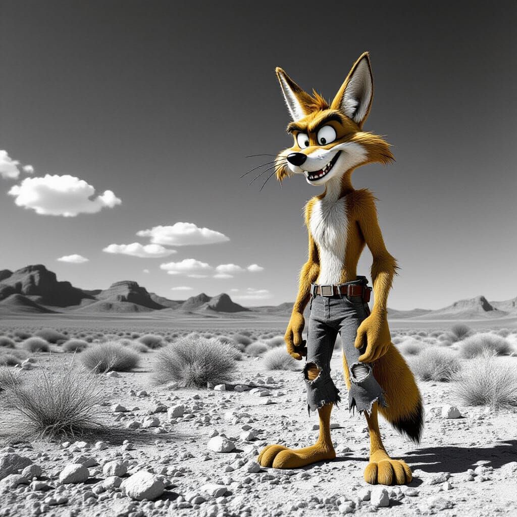 Wile E. Coyote in Vintage Black and White Film