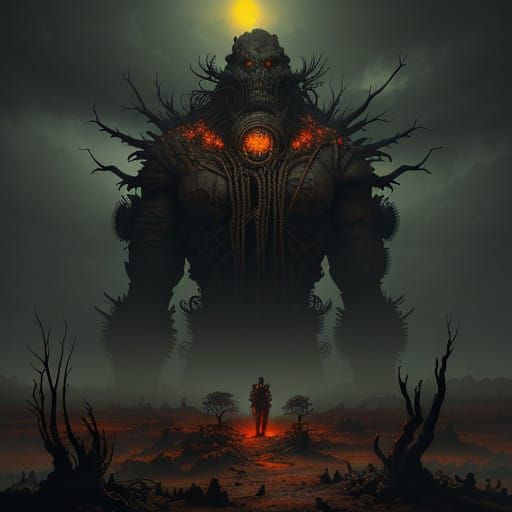 Gritty, Post-Apocalyptic Orc Mutant in Alien Landscape