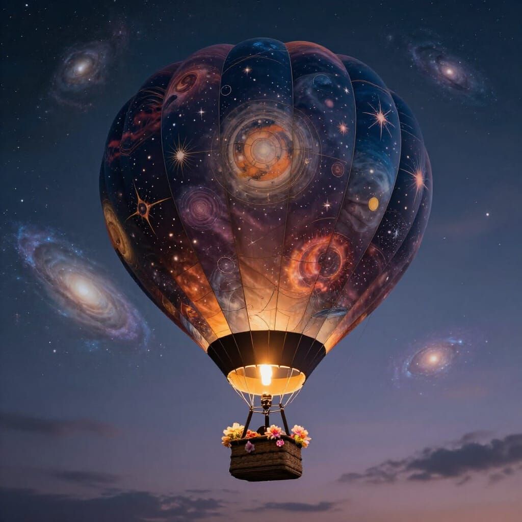 Majestic Hot Air Balloon Amidst Cosmic Nebulae