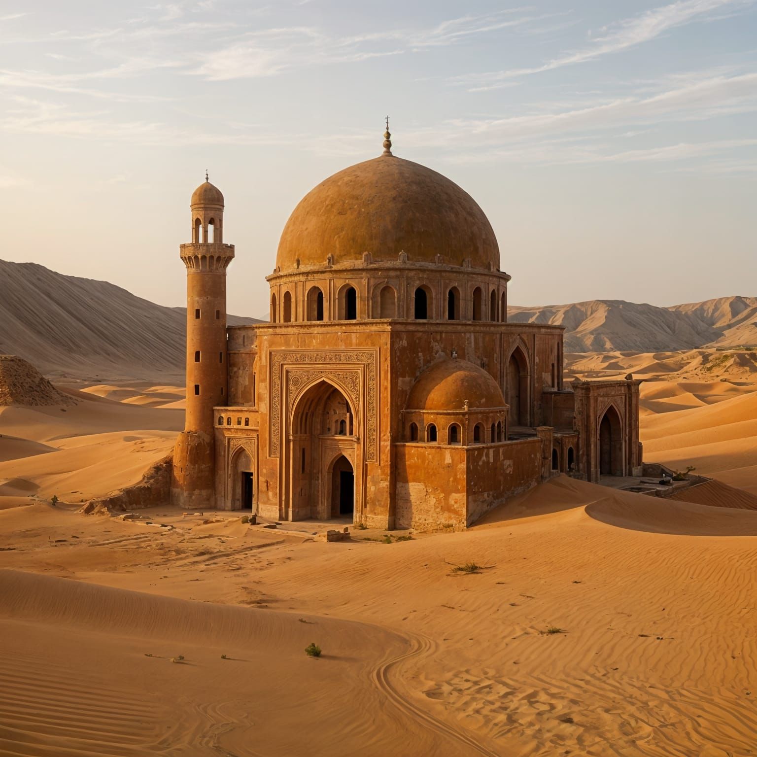 Ancient Terracotta Mosque Lost in Desert Sand Dunes