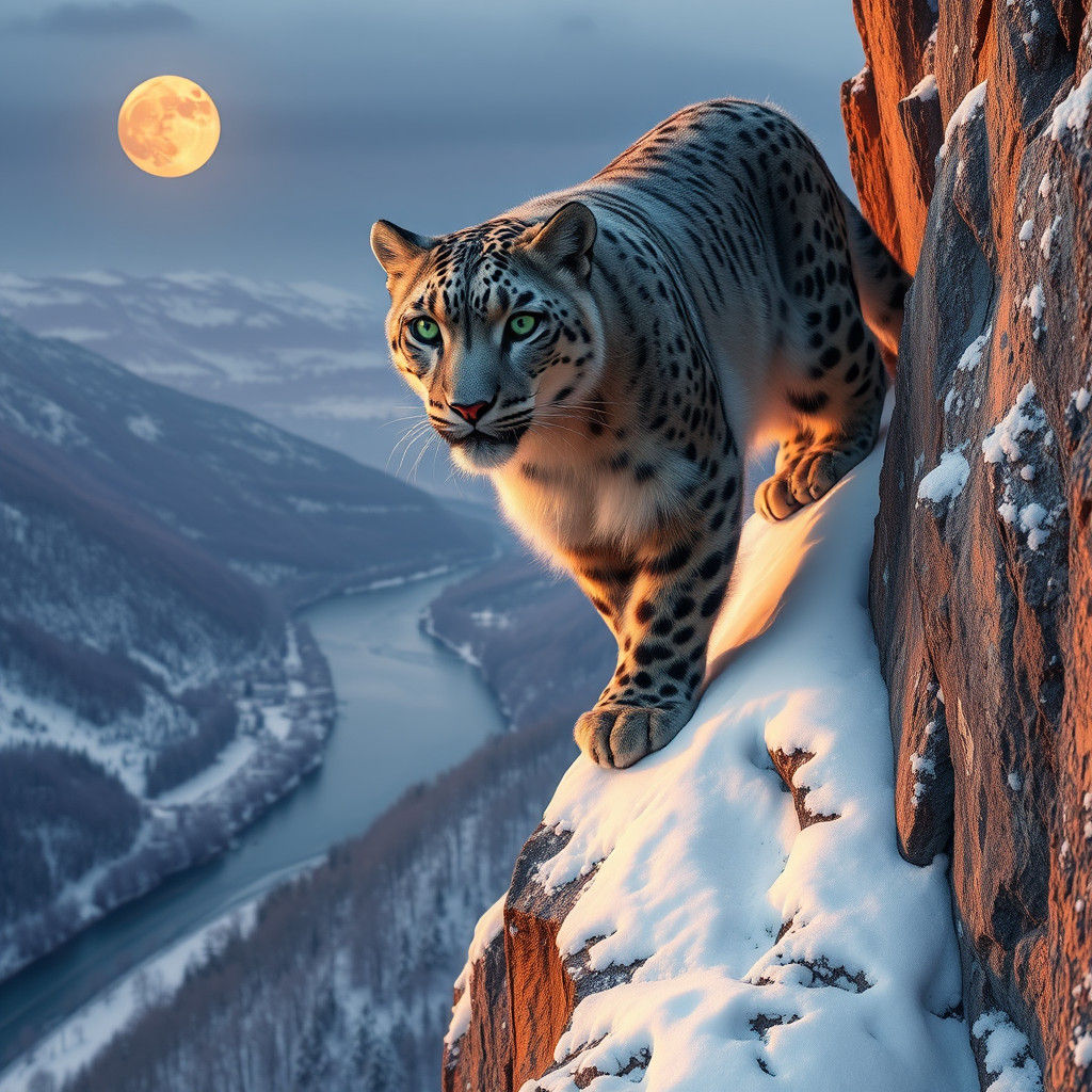 Snow Leopard Overlooking Swiss Alps in Digital Art