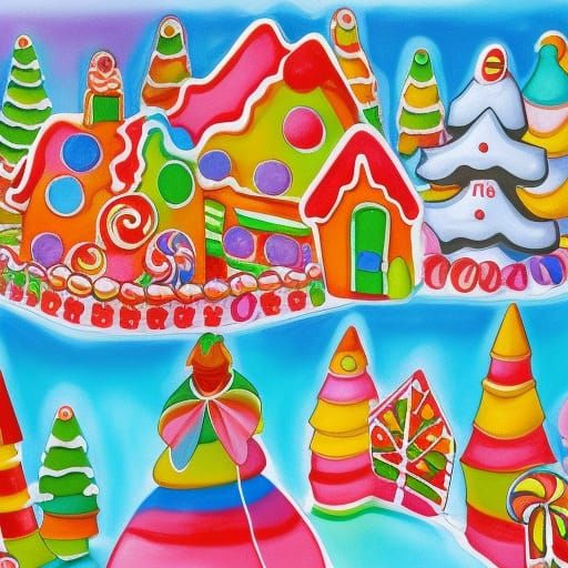 Gingerbread Man's Home in Candyland: Gouache Painting