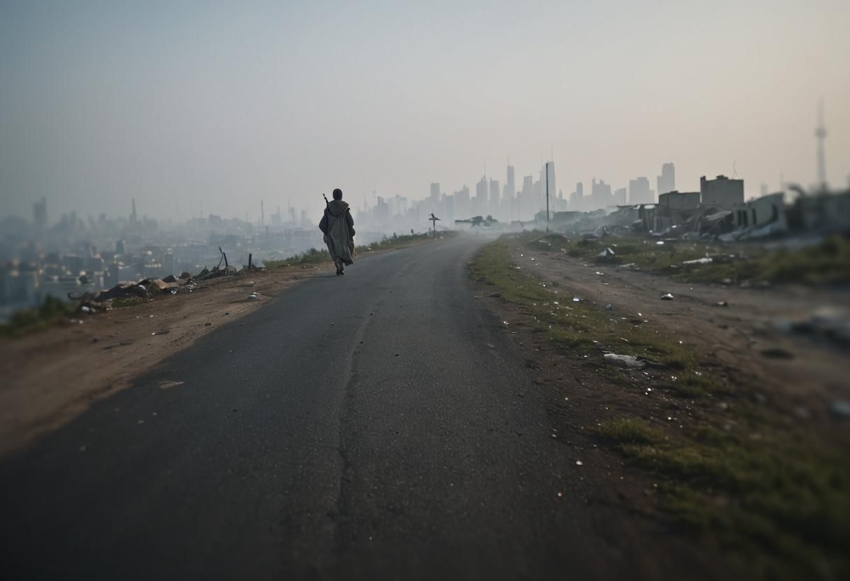 Woman Walks Away From Futuristic Cityscape
