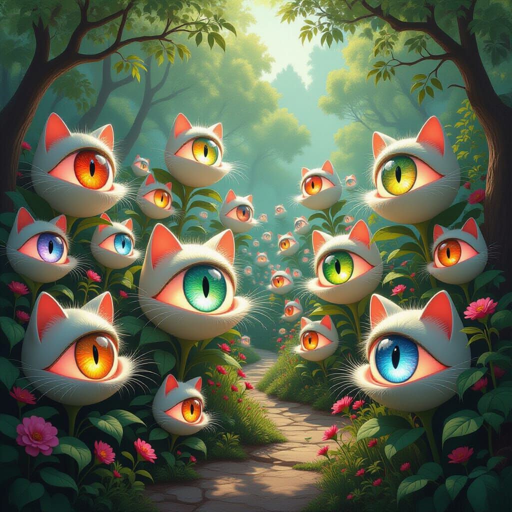 Enchanting Garden of Luminous Cat Eyes