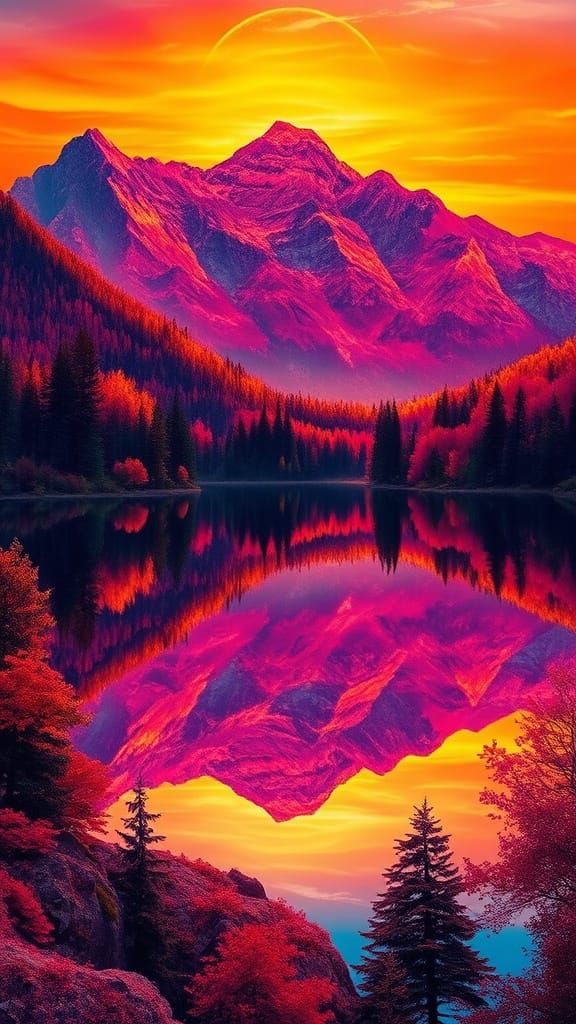 Gold Bright Red Orange Pink Purple colored Sunset reflects i...