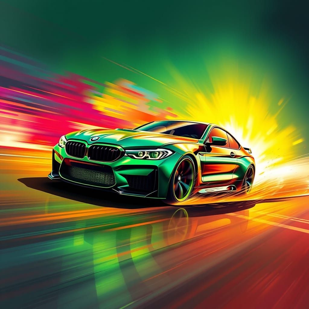 Neon Speedster BMW Hyper-Car in Vibrant Splash Art
