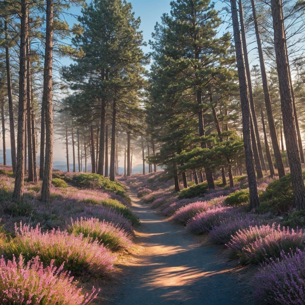 Majestic Twilight Landscape with Vibrant Blossoms