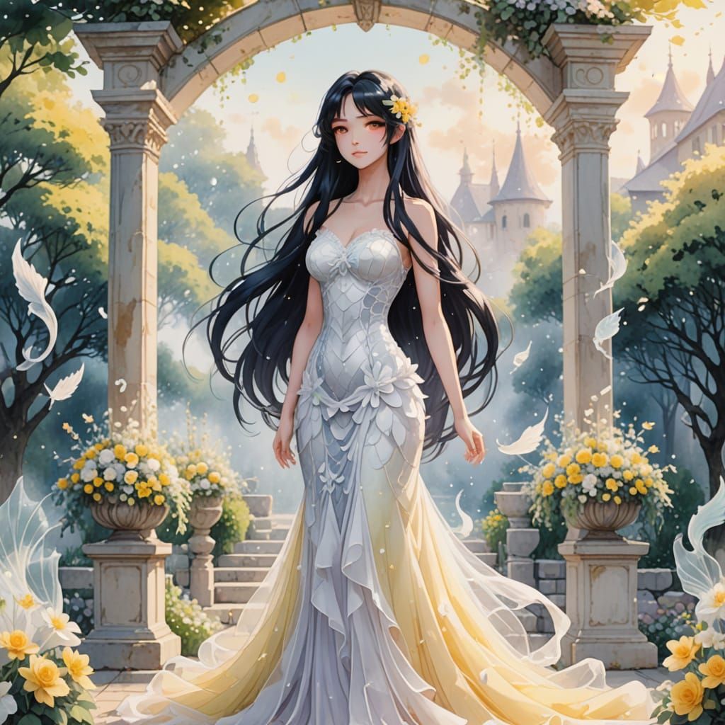 Anime Girl at Altar in Watercolor Style