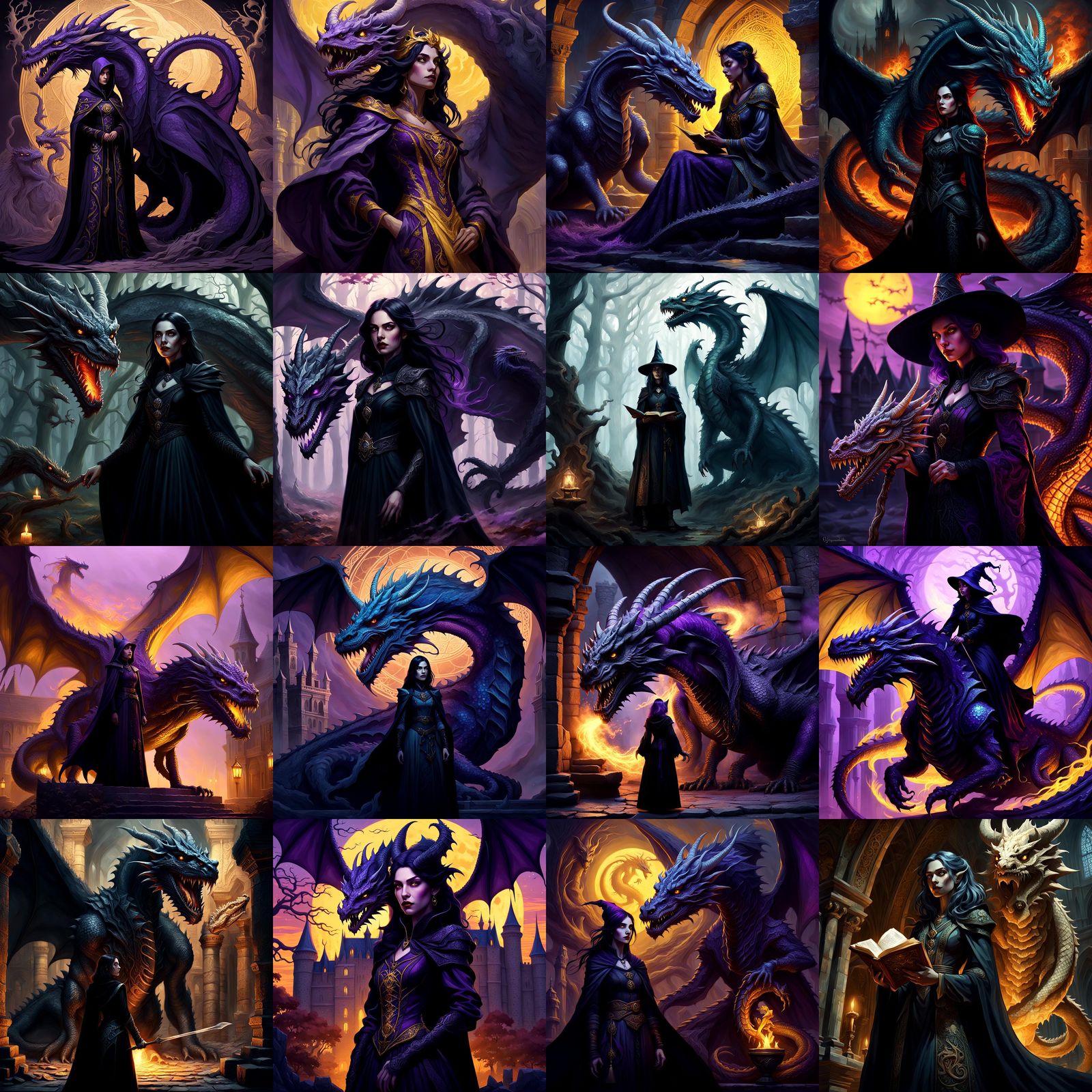 Gothic Witch and Dragon in Dark Fantasy Style