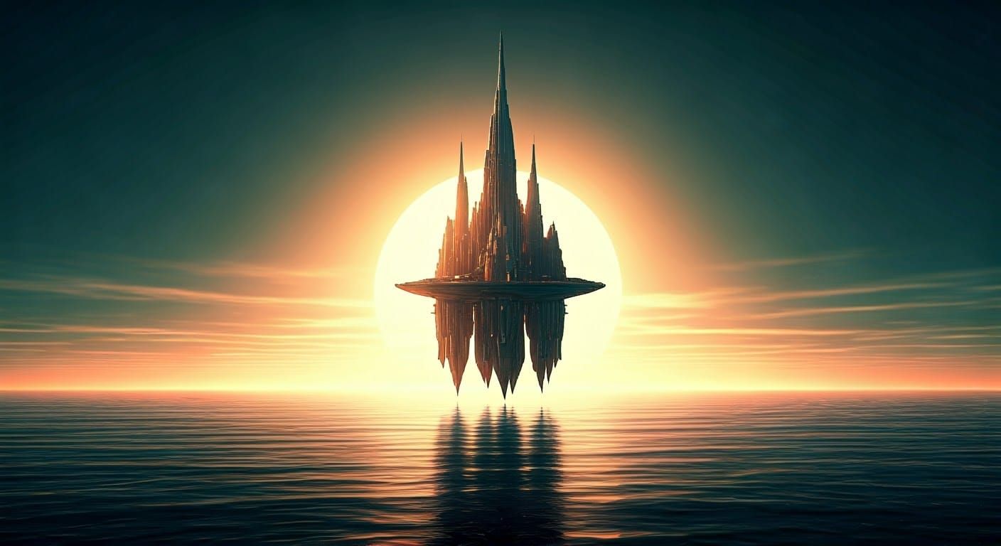 Serial "Stargate: Atlantis". Boundless ocean. Floating city ...
