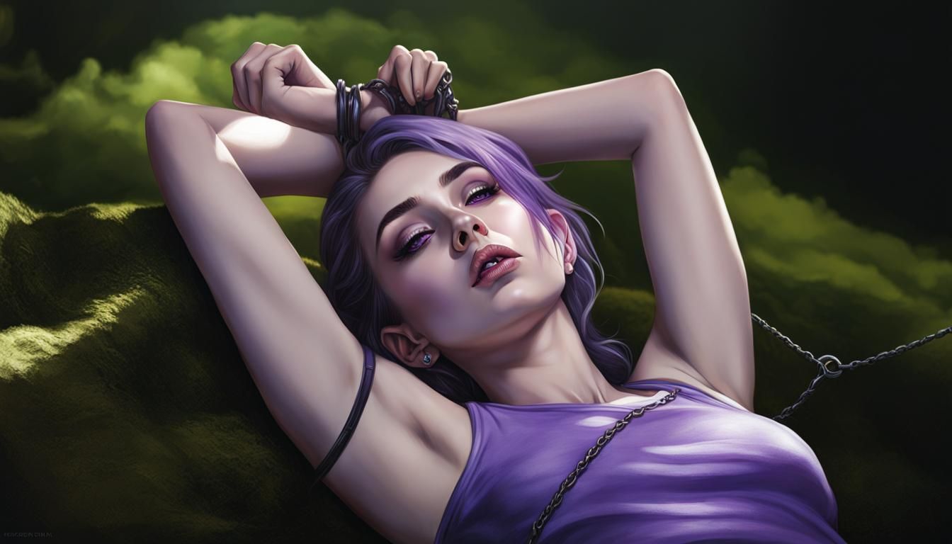 Bound Emo girl lying under shade