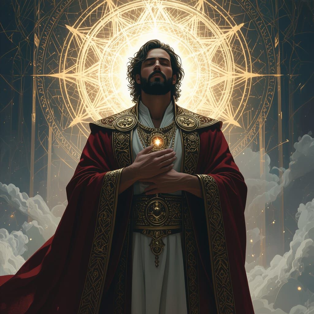 Regal Man Embraces Divine Power in Digital Art