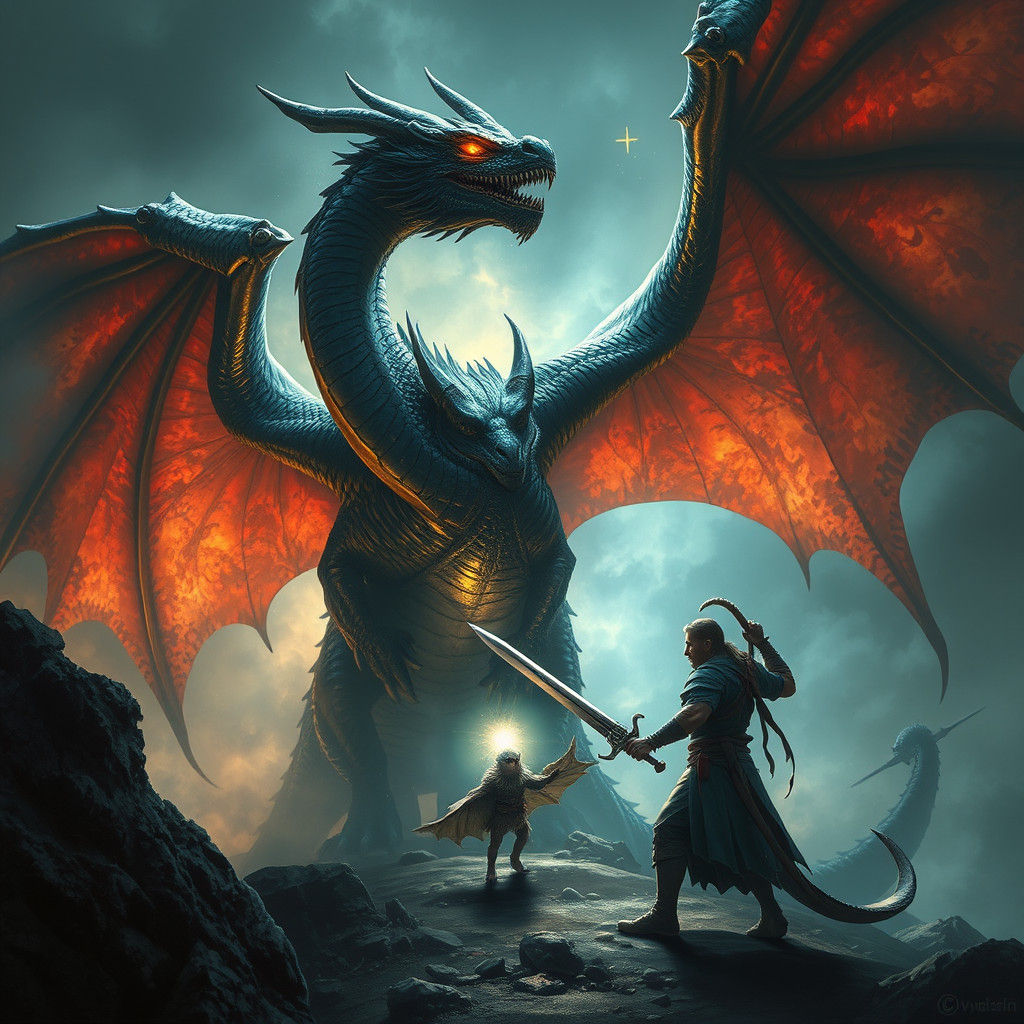 Dragon Protecting Young in Epic Battle